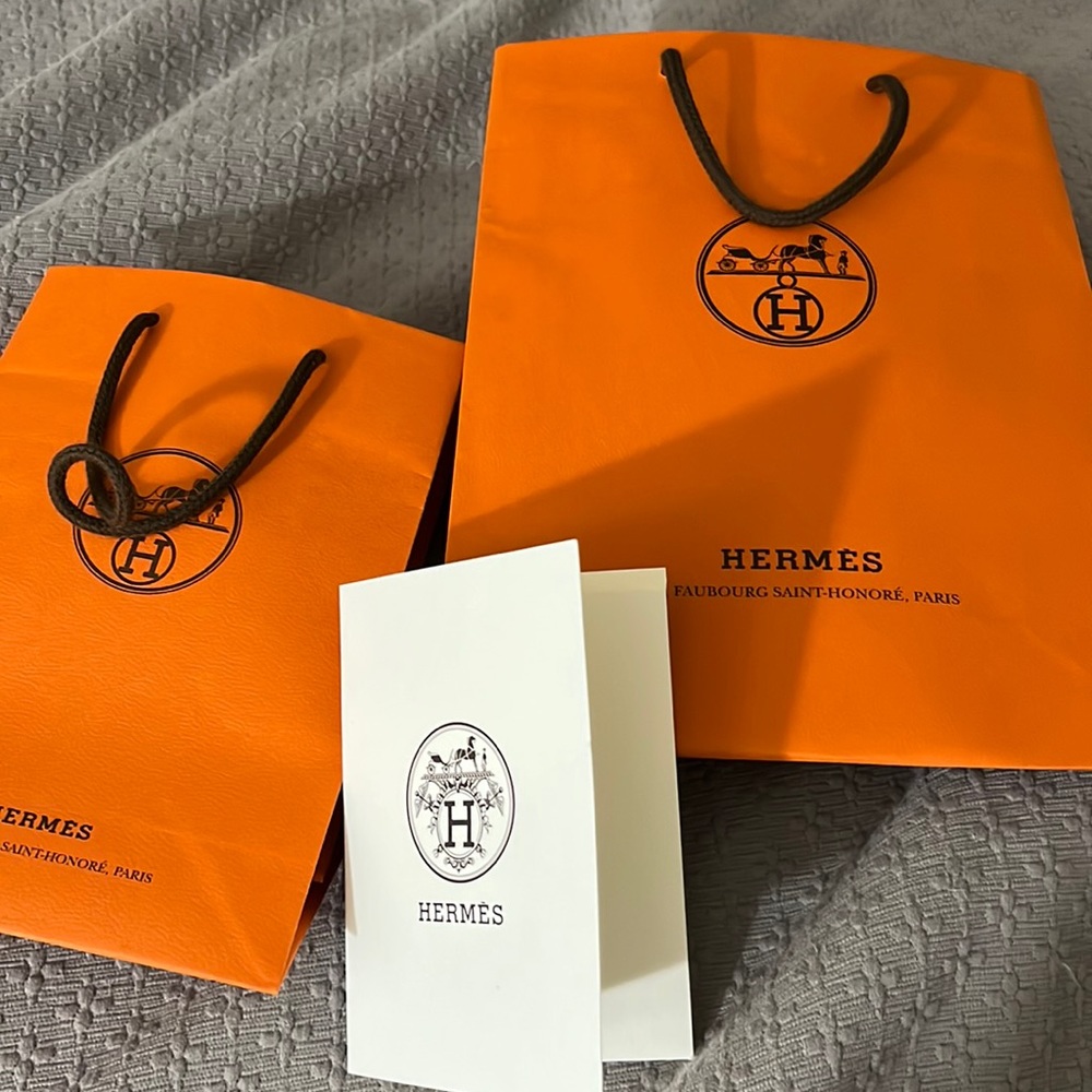 2 Empty Hermès Shopping Bags + Receipt Card